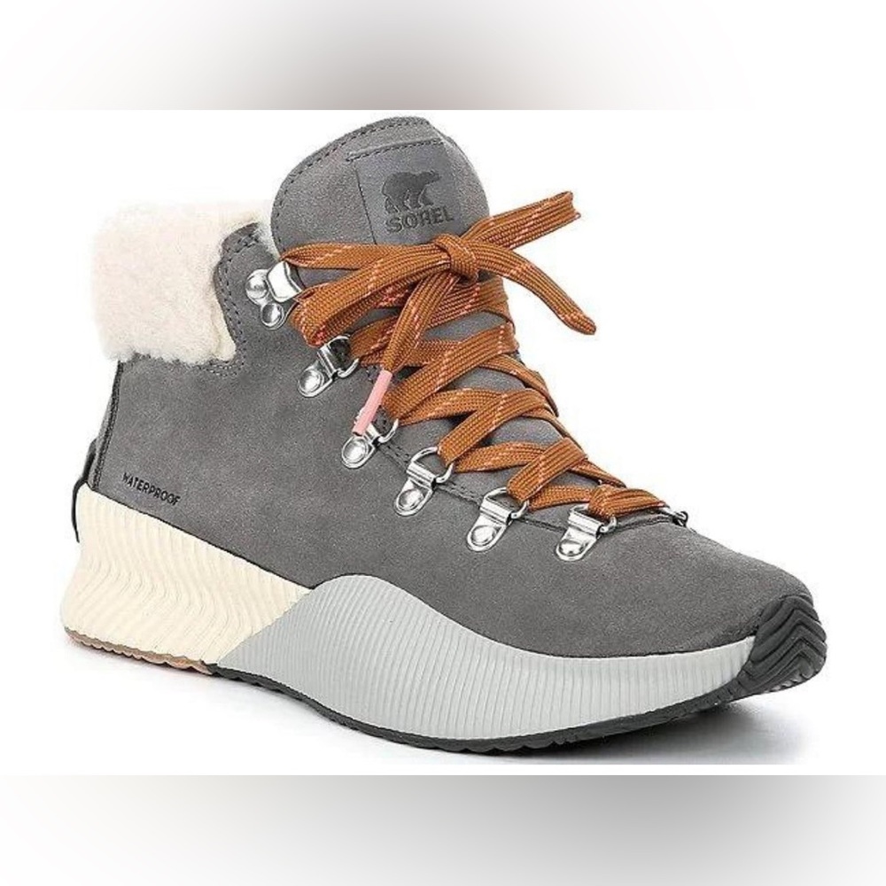 Sorel Kinetic Conquest Waterproof Suede Boots 6.5 Gray Sherpa Lined